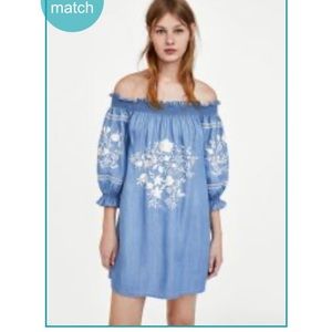 🎥✨HP✨ZARA Blue Embroidered dress size S, as seen on Schitts Creek